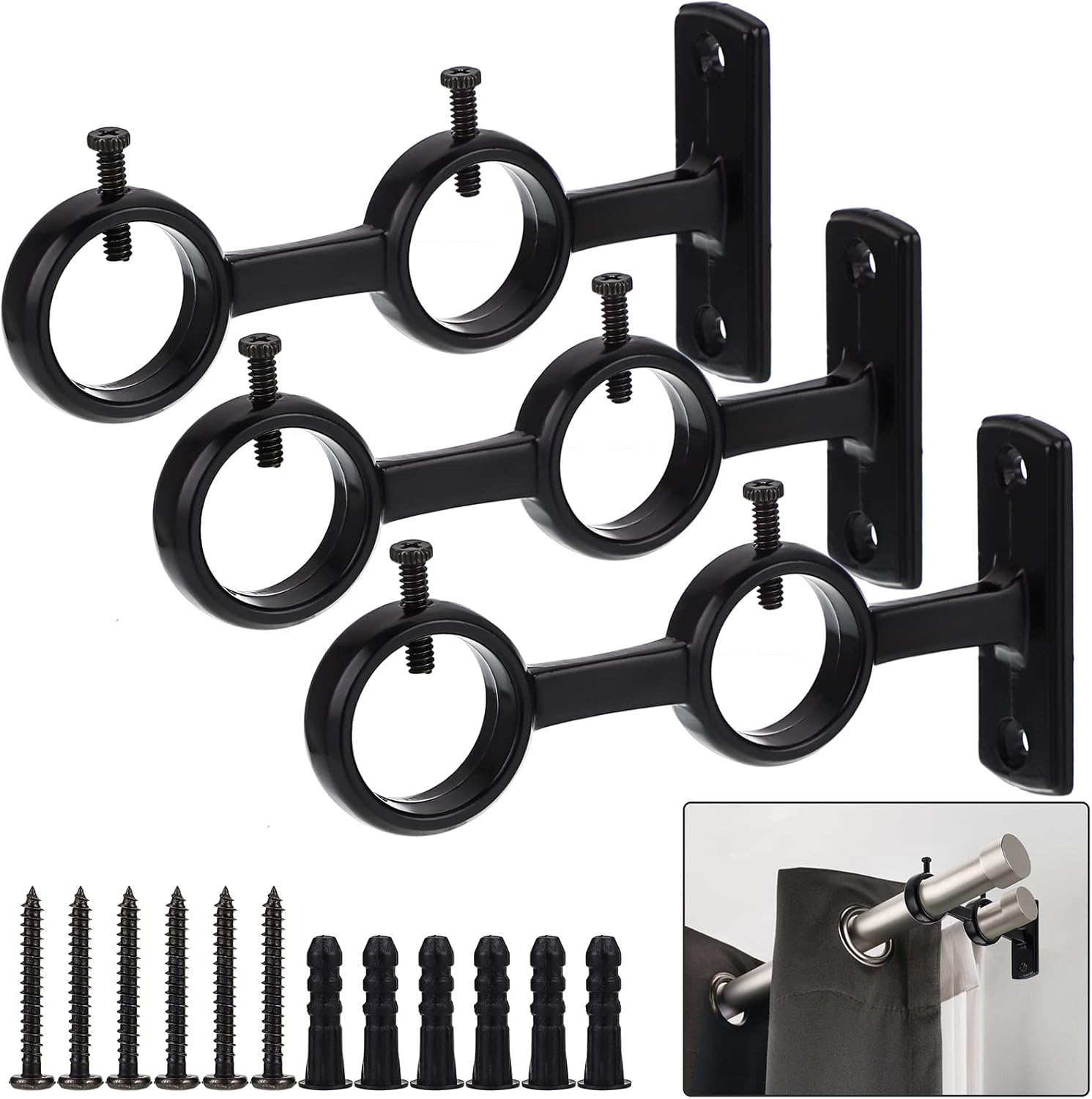 Sumnacon 3Pcs Sturdy Curtain Rod Brackets,Aluminium Alloy Double Curtain Rod Hanging