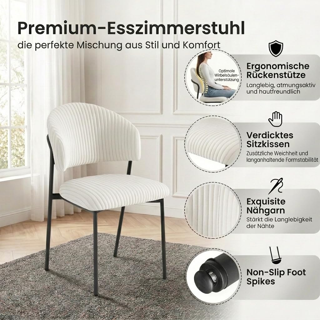 JIEXI Set di 6 tavoli da pranzo allungabili, 130 x 170 cm, 6 sedie in tessuto, superficie rettangolare in MDF e polvere di cemento, stile moderno e contemporaneo, per sala da pranzo e cucina