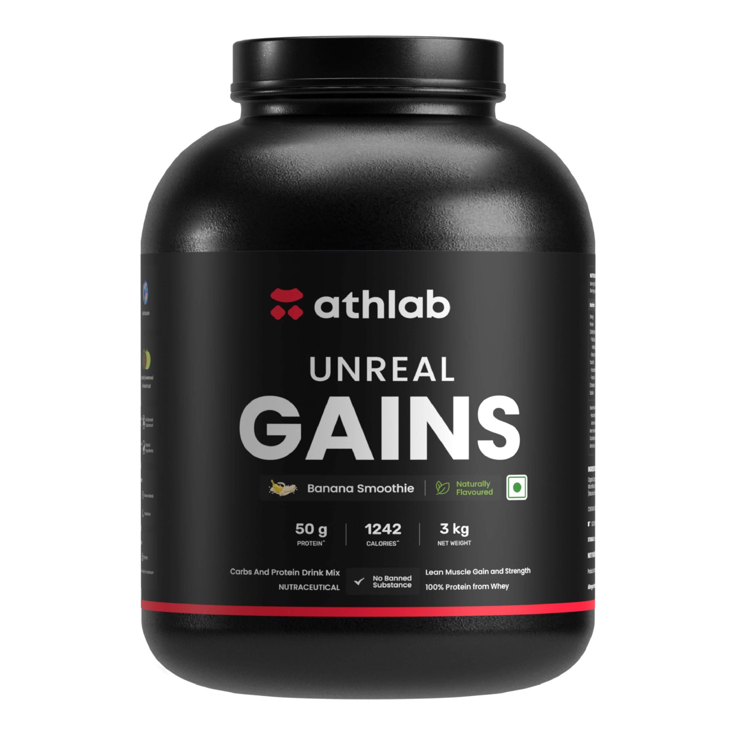 Athlab (by Nutrabay) Unreal Gains Mass Gainer | Organic Tapioca, Naturally Flavoured & Sweetened with Monk Fruit | 50g Protein, 1242 Caloreis, Easy Digesting Weight Gain Protein Powder - Banana Smoothie, 3 kg (B0C4TDDS4V) Amazon Price History, Amazon Price Tracker