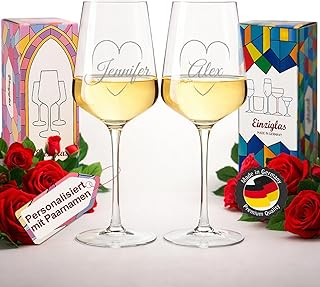 glastal Weinglas 2er Set mit Gravur Personalisiert mit Namen, Hochzeitsgeschenke für Brautpaar 560ml Leonardo Rotweinglas Geschenk für Paare zu Hochzeit, Verlobung, Jahrestag (Herz) - Made in Germany
