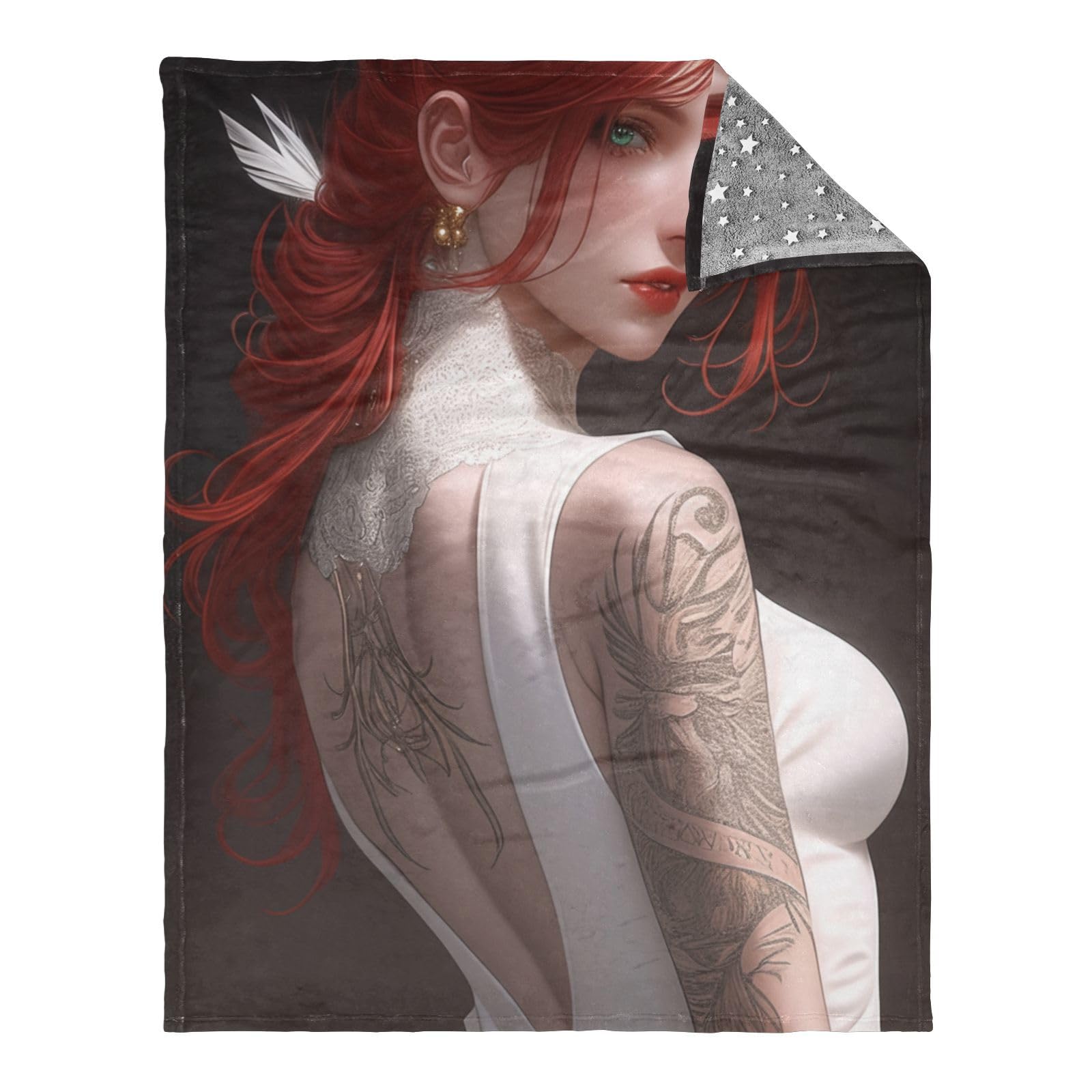 Jeté de lit jacquard motif femme blanc 50x70cm pour literie haut de gamme
