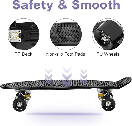 Miniatura 4 de Monopatín completo de 22 pulgadas Mini Cruiser Retro Skateboard para niños principiantes