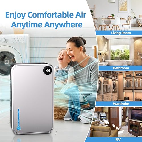 Miniatura 8 de Deshumidificador, deshumidificador de tanque de agua de 95 onzas para el hogar, (800 pies cuadrados) silencioso con temporizador, función de apagado