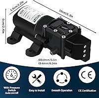 Vista 3 de Bomba de agua DC 12V, bomba de diafragma de 1GPM 4L/Min Interruptor de presión integrado con 2 abrazaderas de manguera para bombear agua