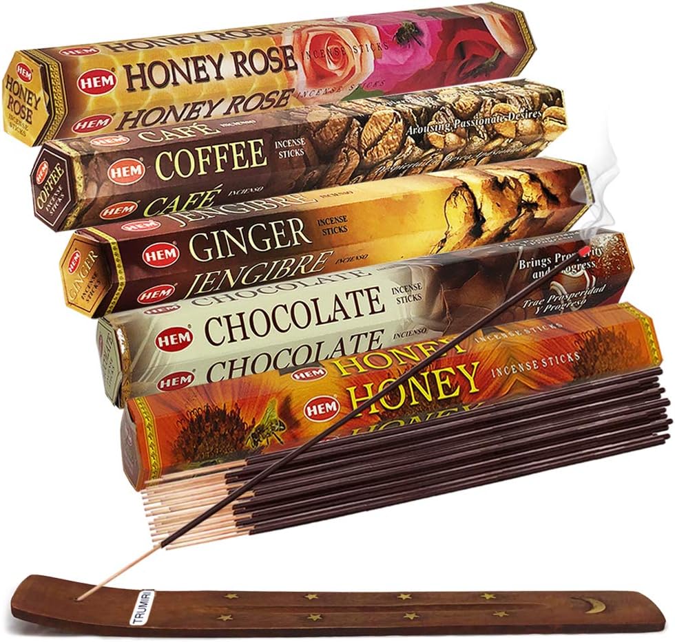 Hem Incense Sticks Variety Pack #15 and Incense Stick Holder Bundle with 5 Popular Flavor Themed Fragrances