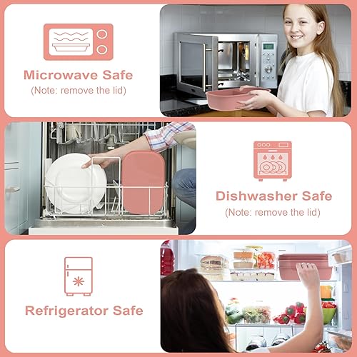 Miniatura 4 de Juego de lonchera Bento, 3 recipientes apilables para adultos y niños, lonchera para mujeres, incluye bolsa de almuerzo, a prueba de fugas y sin