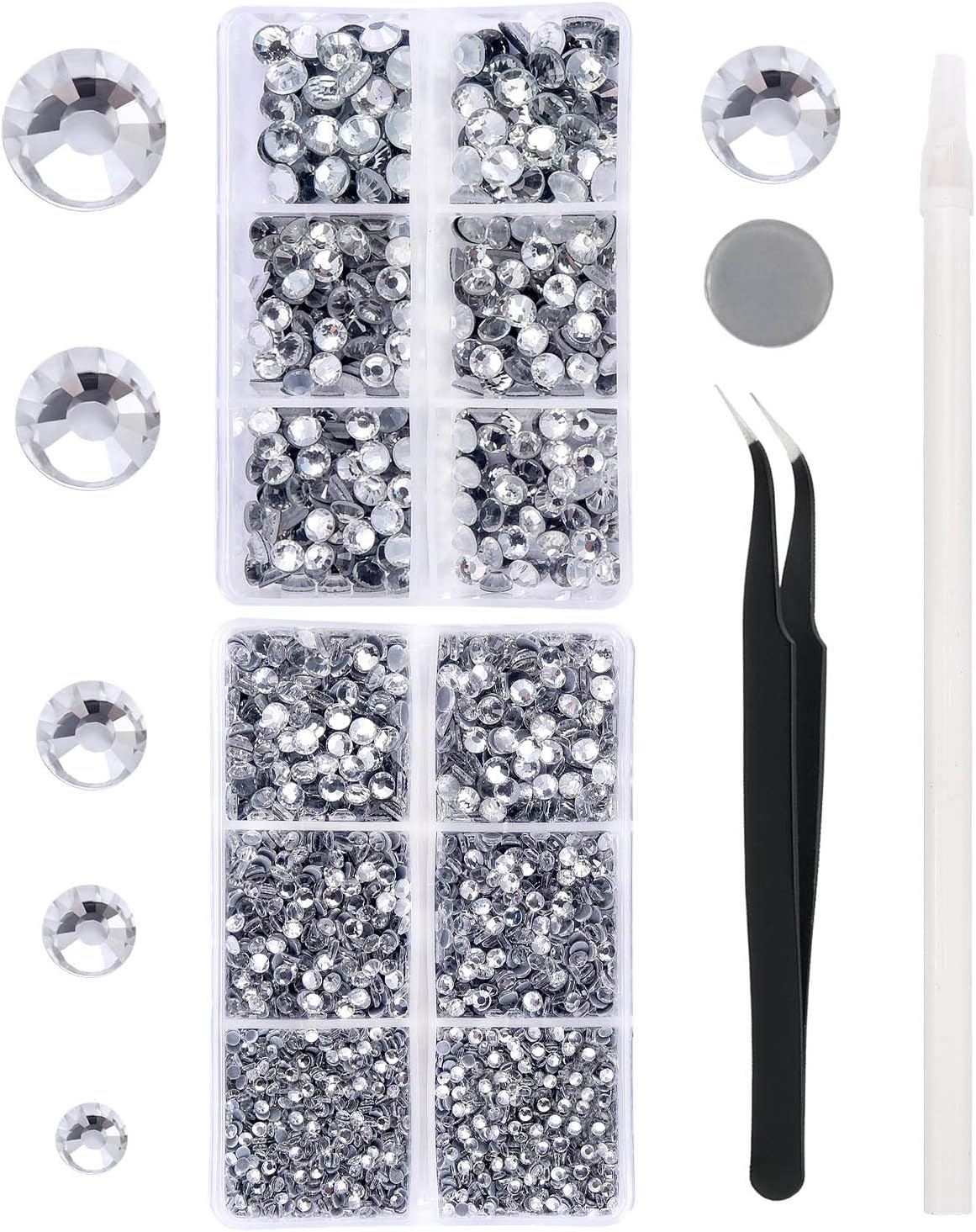 - MEIBITE 6796PCS Clear Hotfix Rhinestones Crystal Stones Glass for Fabric Clothes Shirts Sparkly Flat Back Round with Tweezers and Picking Pen (SS6~SS30 Set)