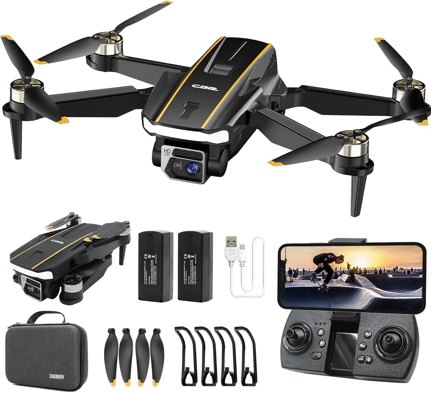 Super Enduring Brushless Motor Drone with Camera for Beginners, CHUBORY A68 WiFi FPV Quadcopter with 1080P HD Camera, Auto Hover, 3D Flips, Headless Mode, Trajectory Flight, 2 Batteries, Carrying Case