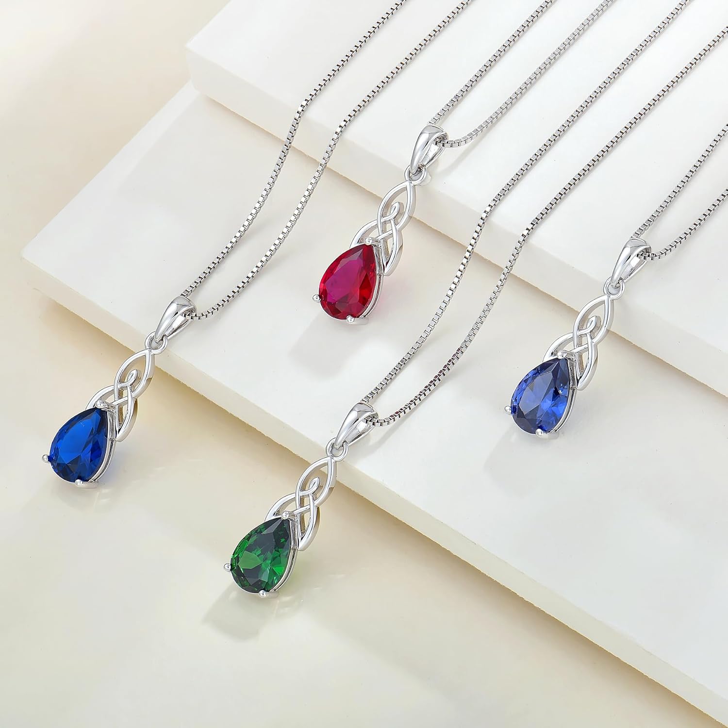 STARCHENIE Teardrop Pendant Necklace Dangle Earrings for Women 925 Sterling Silver Irish Celtic Knot September Birthstone Created Sapphire Jewelry Set - Image 4