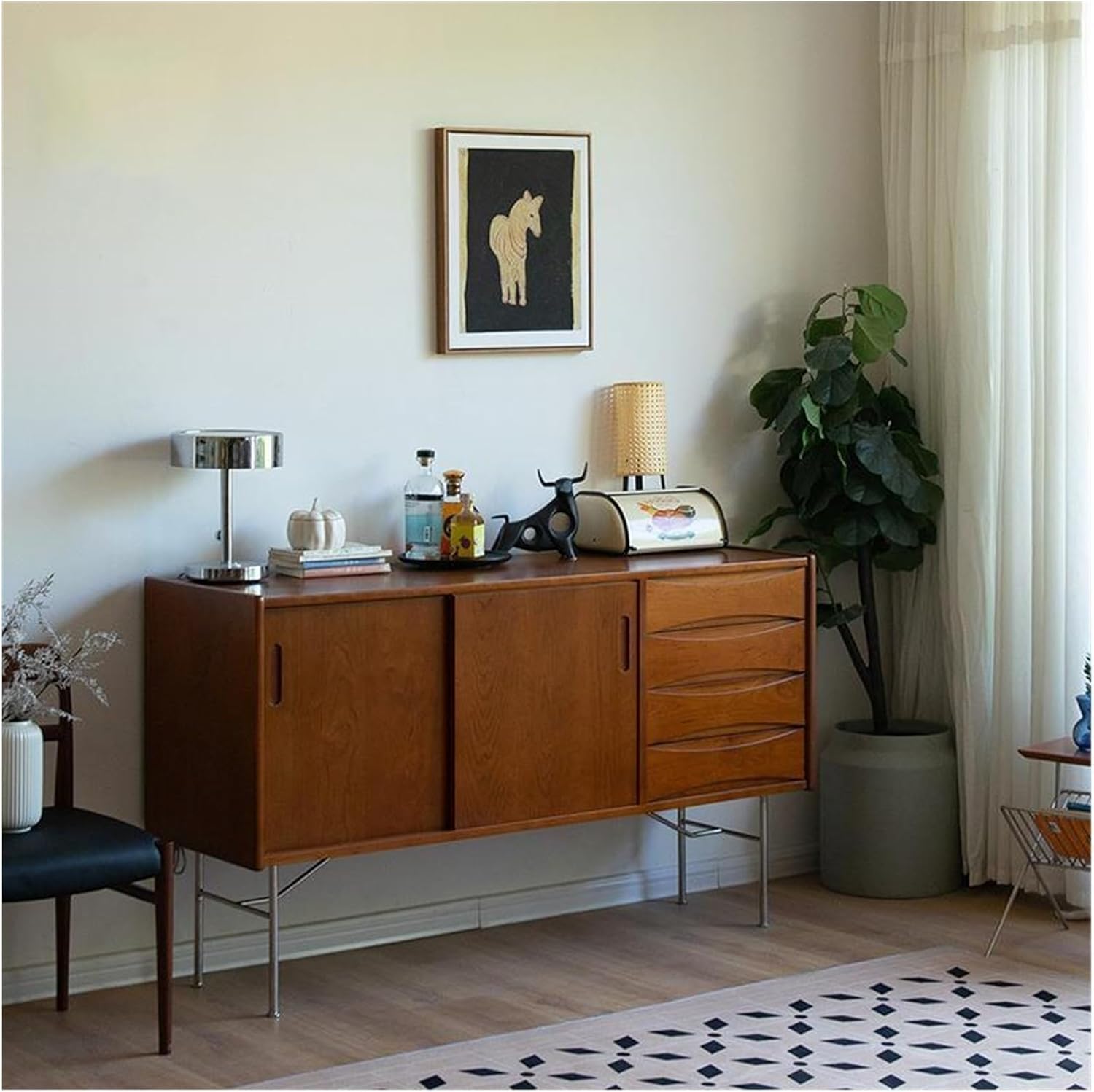Sideboard Cabinet Vintage Solid Wood Storage Cabinet Small Household Against the Wall Antique Sideboard Multifunctional Pantry Console Coffee Table