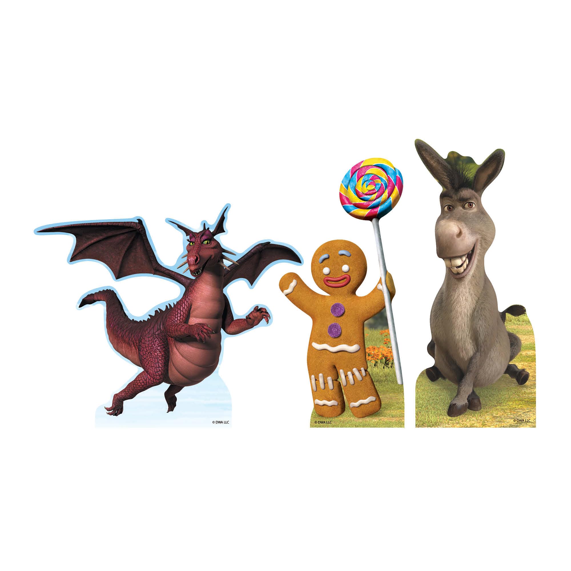 Star Cutouts SC4740 Shrek Shelf Top Pack 28cm – Gingy, Donkey & Dragon Cardboard Cutouts for Shrek Party Decorations & Room Display