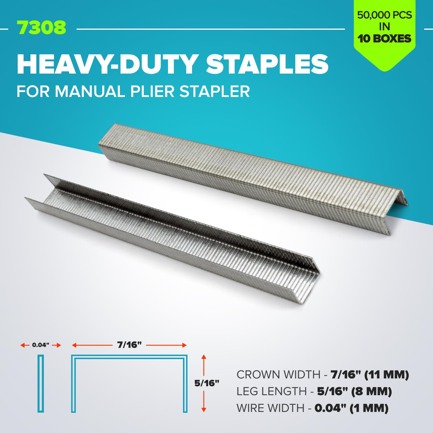 Grapas resistentes para alicates de grapado HSP-12, 7/16 x 5/16 x 0.04 pulgadas (10 cajas, 50000 piezas) - Grapas inoxidables duraderas y resistentes - Caja de grapas industriales de acero galvanizado