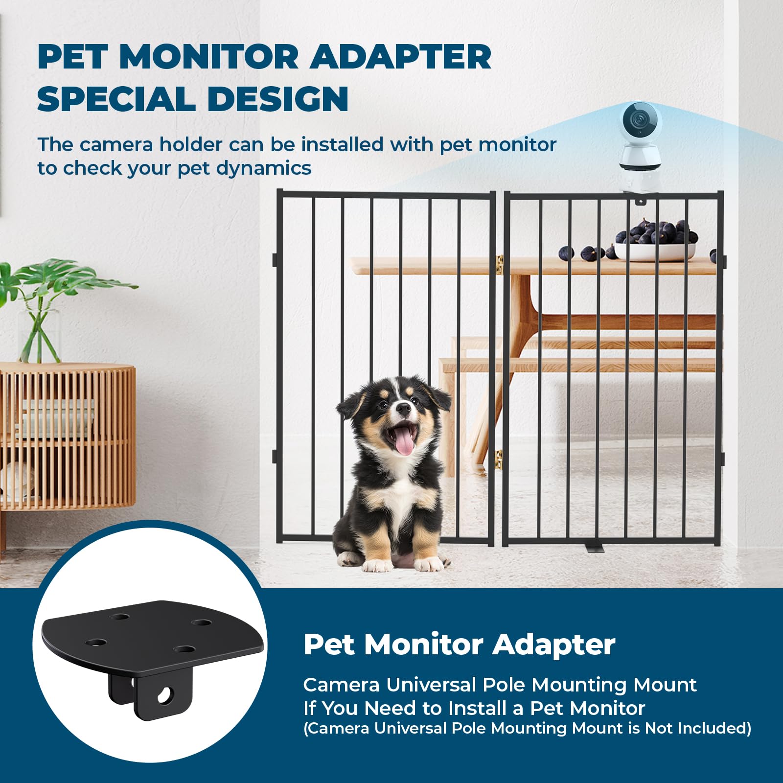 Metal Freestanding Dog Gate Outdoor-4 Panels with Door, Extra Wide Foldable Pet Fence with Pet Monitor Adapter, 32'' Height Tall Dog Gate for Doorways, Stairs, Hallways, Yard, Indoor