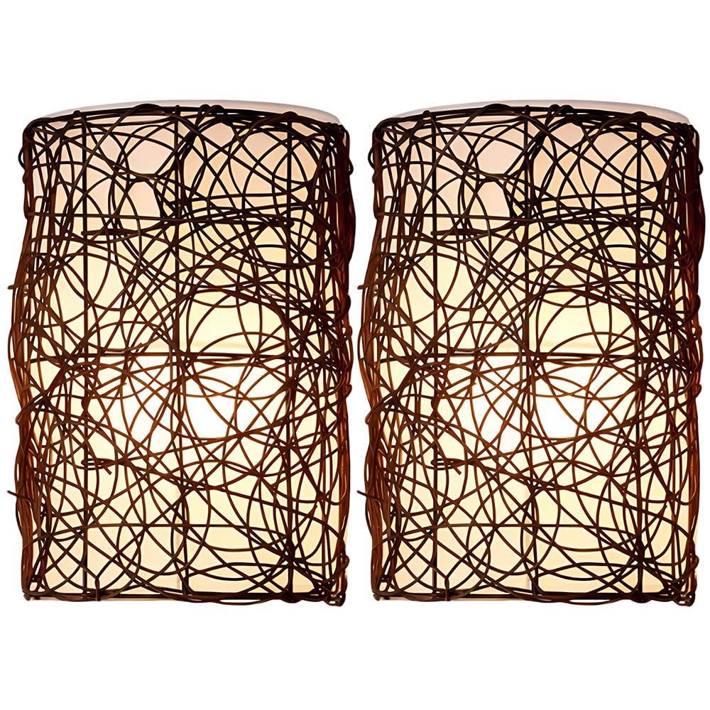 HYJAUSXB Natural Rattan Wall Lamp Handwoven Wicker Sconce Rustic Farmhouse Lighting E26 Base Unique Fixture for Home Decor Style Light