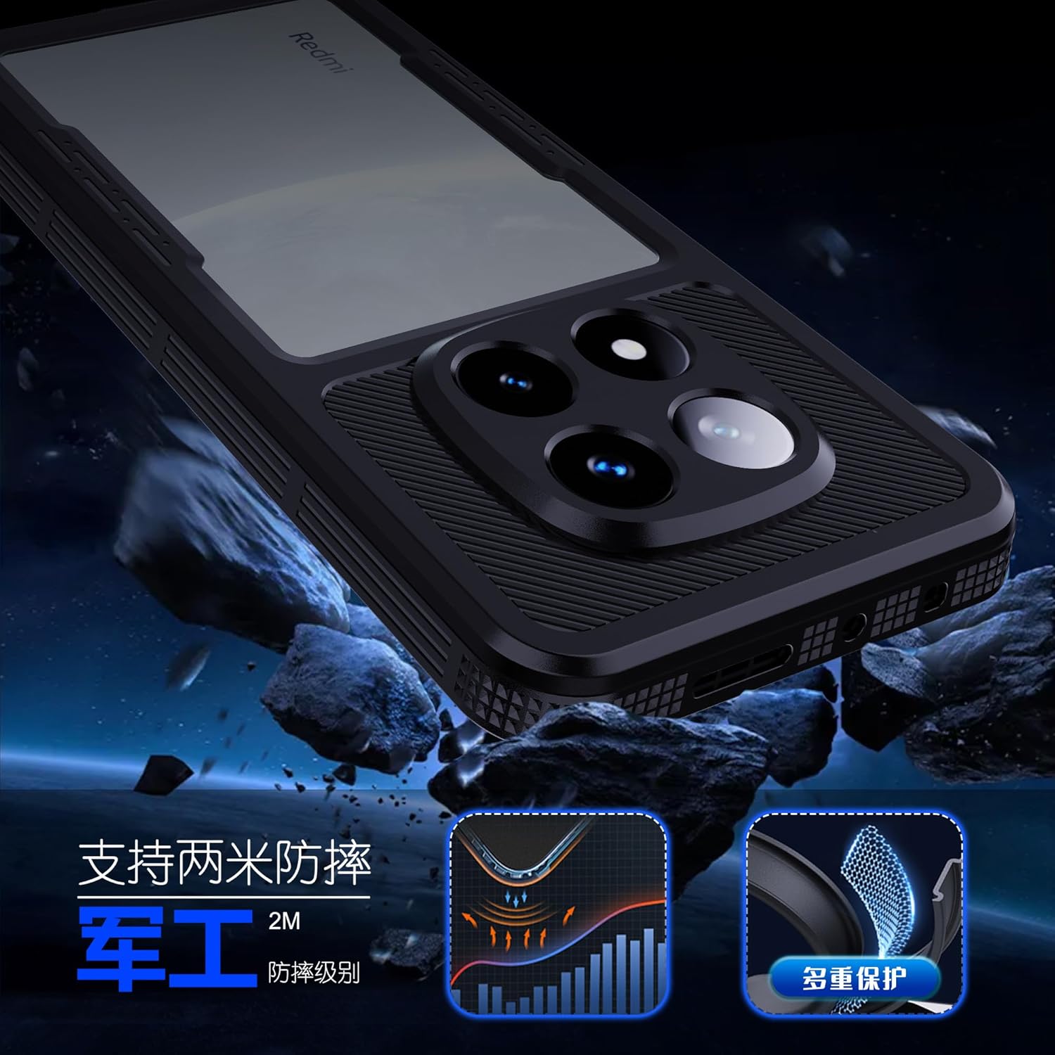LOVE MEI Compatible with Xiaomi Redmi Note 14 Pro Waterproof Case, Outdoor Sports IP68 Waterproof Dustproof Snowproof Underwater Full Body Case with Screen Protector Shockproof Case (Black)