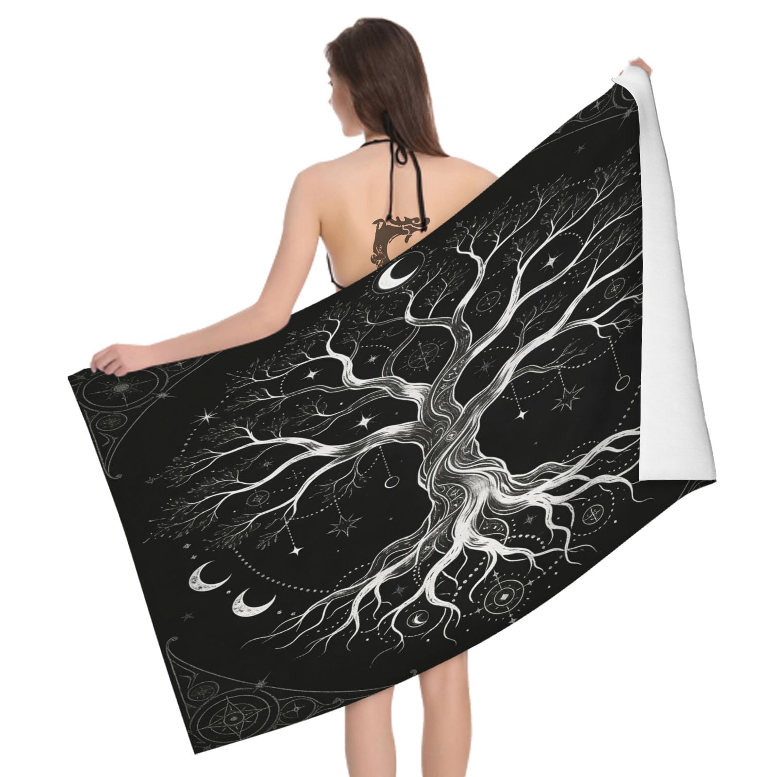 Leichong 3D Tree Of Life Beach Towel Microfiber Soft Quick Dry for Adults, Moon Bath Towel Lightweight Soft Absorbent for Travel Swimming Pool Sports, 75 x 150 cm