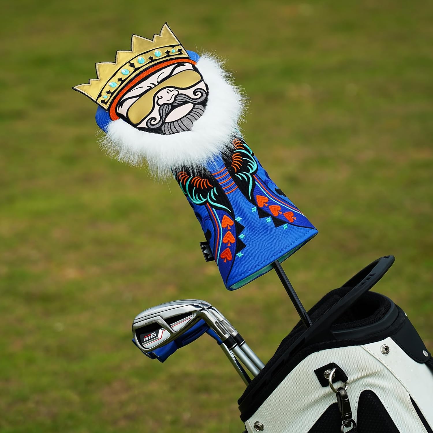 Craftsman Golf Synthetic Leather King with Crown and Beard Blue Golf Club Headcover Cover for Woods and Driver Hybrids Putter