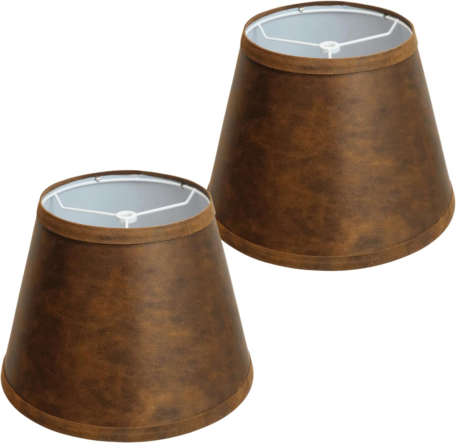 Fabric Lamp Shades Set of 2 for Table Lampshade Replacement (Spider Fitter), Bell Lampshades 7" Top x 11" Bottom x 8" High, White Natural Linen Hand Crafted, Harp Holder Included