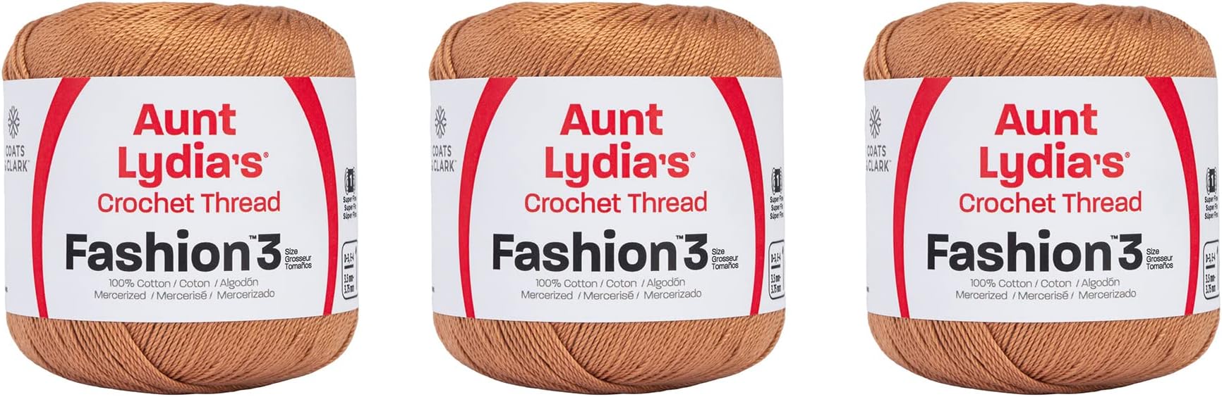 Aunt Lydia Fashion Copper Mist Crochet - 3 Pack of 150y/137m - Cotton - Gauge 3 - Crochet