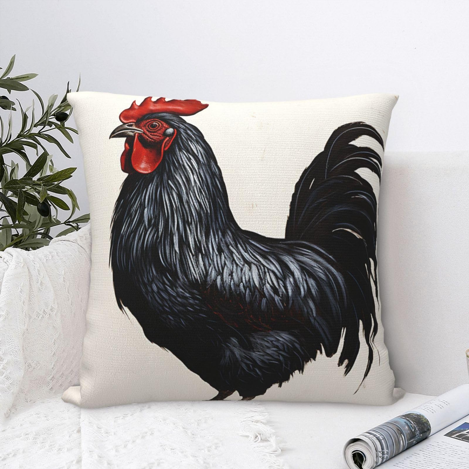 FodPand Luxury Velvet Throw Pillow Covers 20"x20" Super Soft Decorative Pillow Cases - Black Rooster Pillowcases Modern Lumbar Cushion Cases for Couch Sofa Bed Pillow Shams