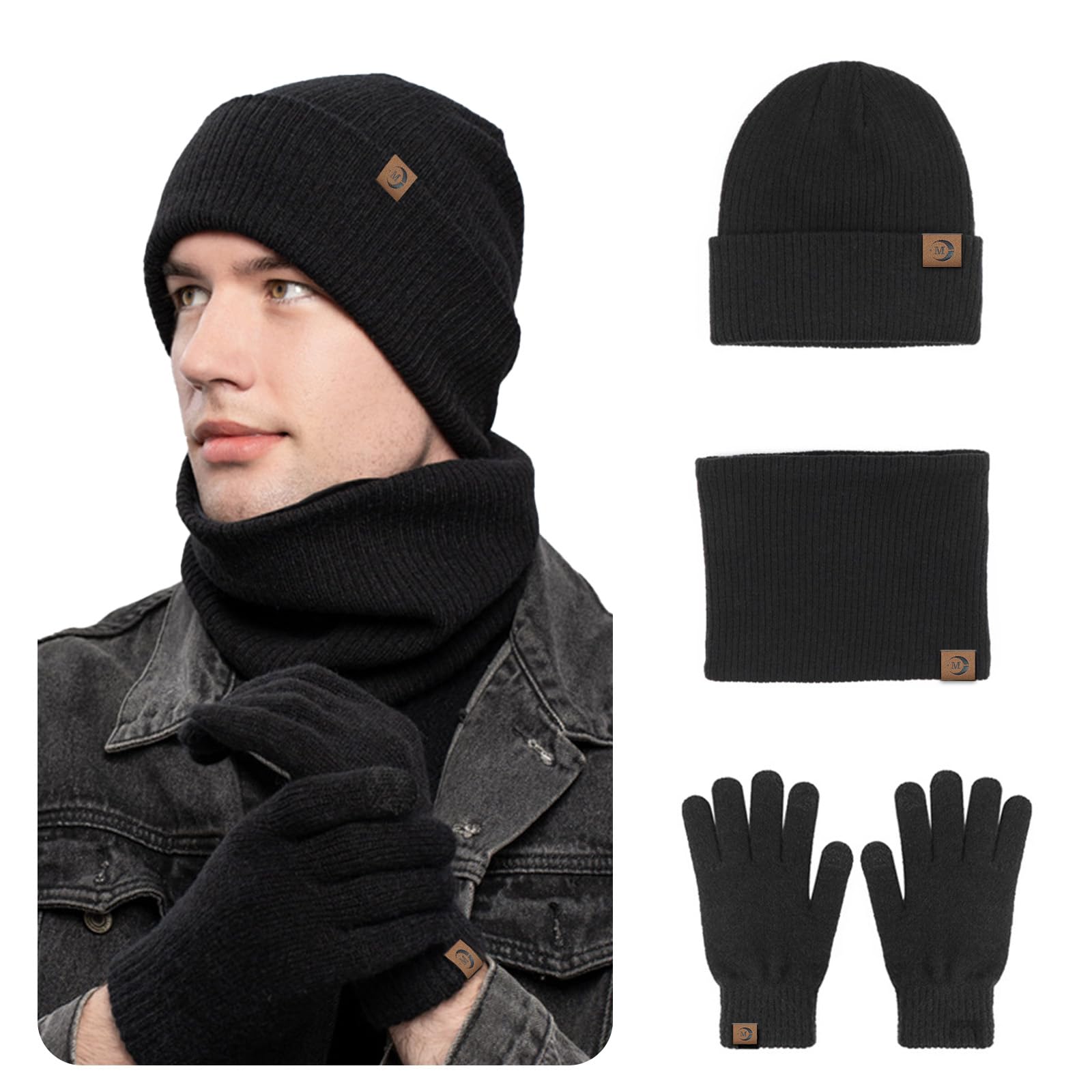MARUKO Hoed Sjaal Handschoenen Set Heren Vrouwen Beanie Hoed Lange Sjaal en Thermische Touch Screen Handschoenen Set 3 STKS Zachte Warme Winter Gebreide Pom Cap Set voor Ladie, Zwart, one size MARUKO Hoed Sjaal Handschoenen Set Heren Vrouwen Beanie Hoed Lange Sjaal en Thermische Touch Screen Handschoenen Set 3 STKS Zachte Warme Winter Gebreide Pom Cap Set voor Ladie, Zwart, one size