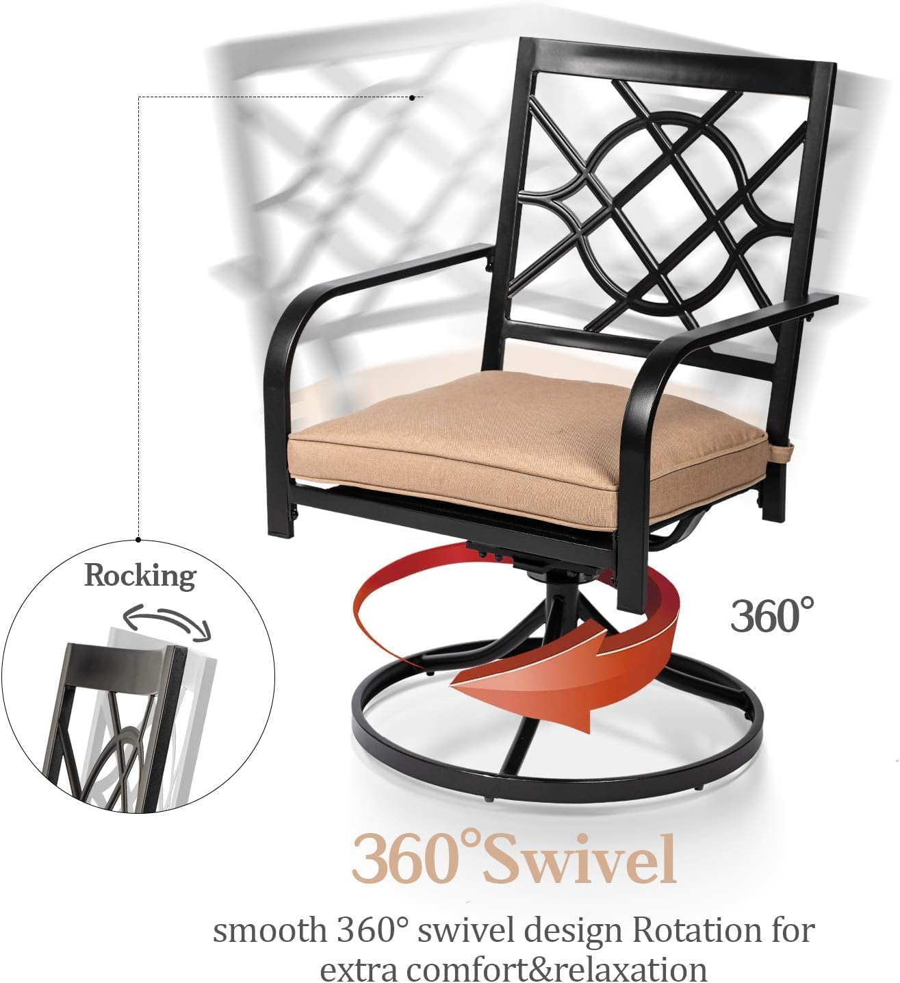 SUNCROWN 5 Pieces Outdoor Dining Set Metal Swivel Cushioned Chairs Patio Furniture Sets with Steel Slat Bistro Table and Sky Blue 9Ft Patio Umbrella for Backyard, Lawn, Garden