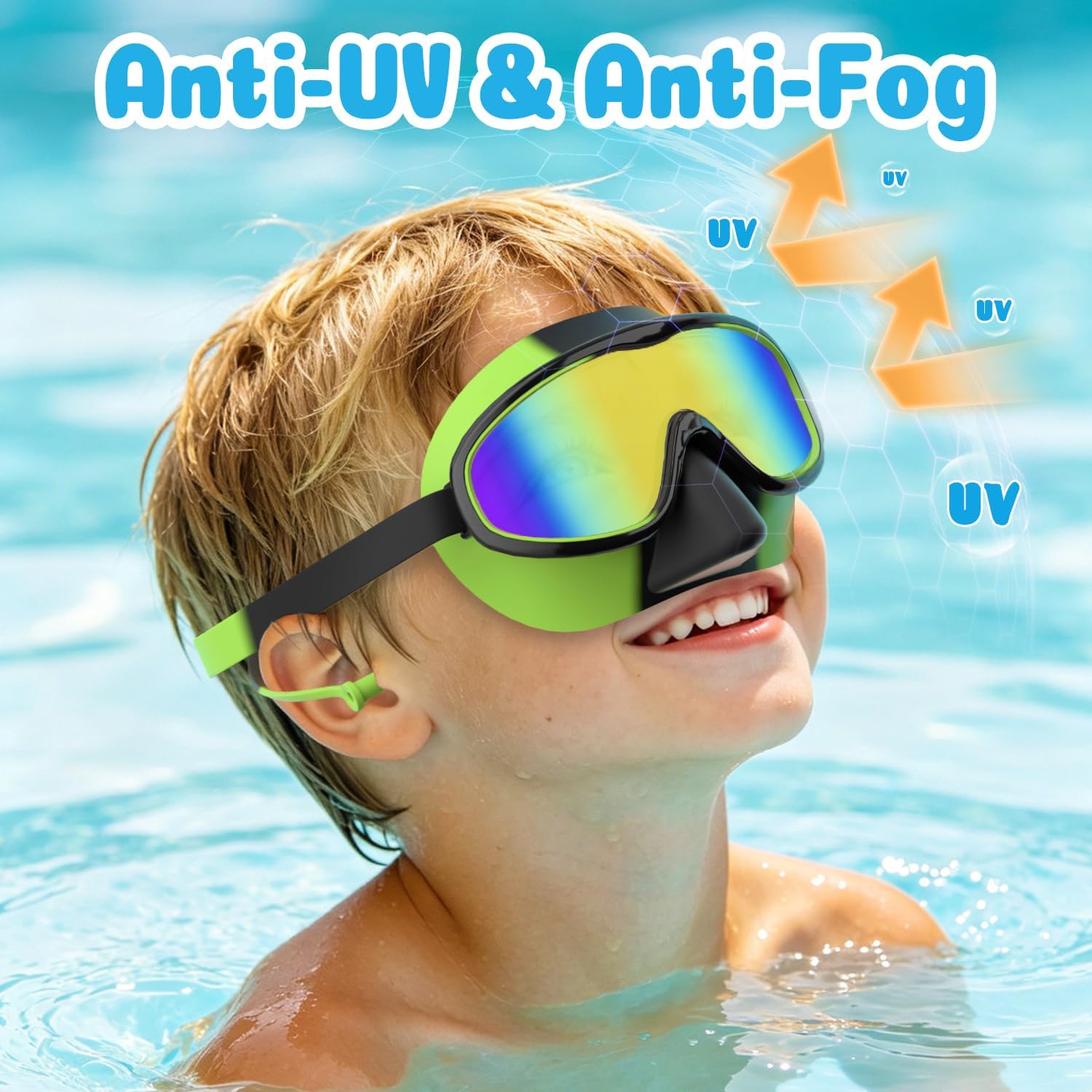 COOLOO Kids Swim Goggles for Age 4-14, 2 Pack Swim Goggles with Nose Cover | No Hair Snags, Anti-UV, Anti-Fog, Leak-Free, 180° Wide View, One-Piece Earplugs, For Boys Girls Youth