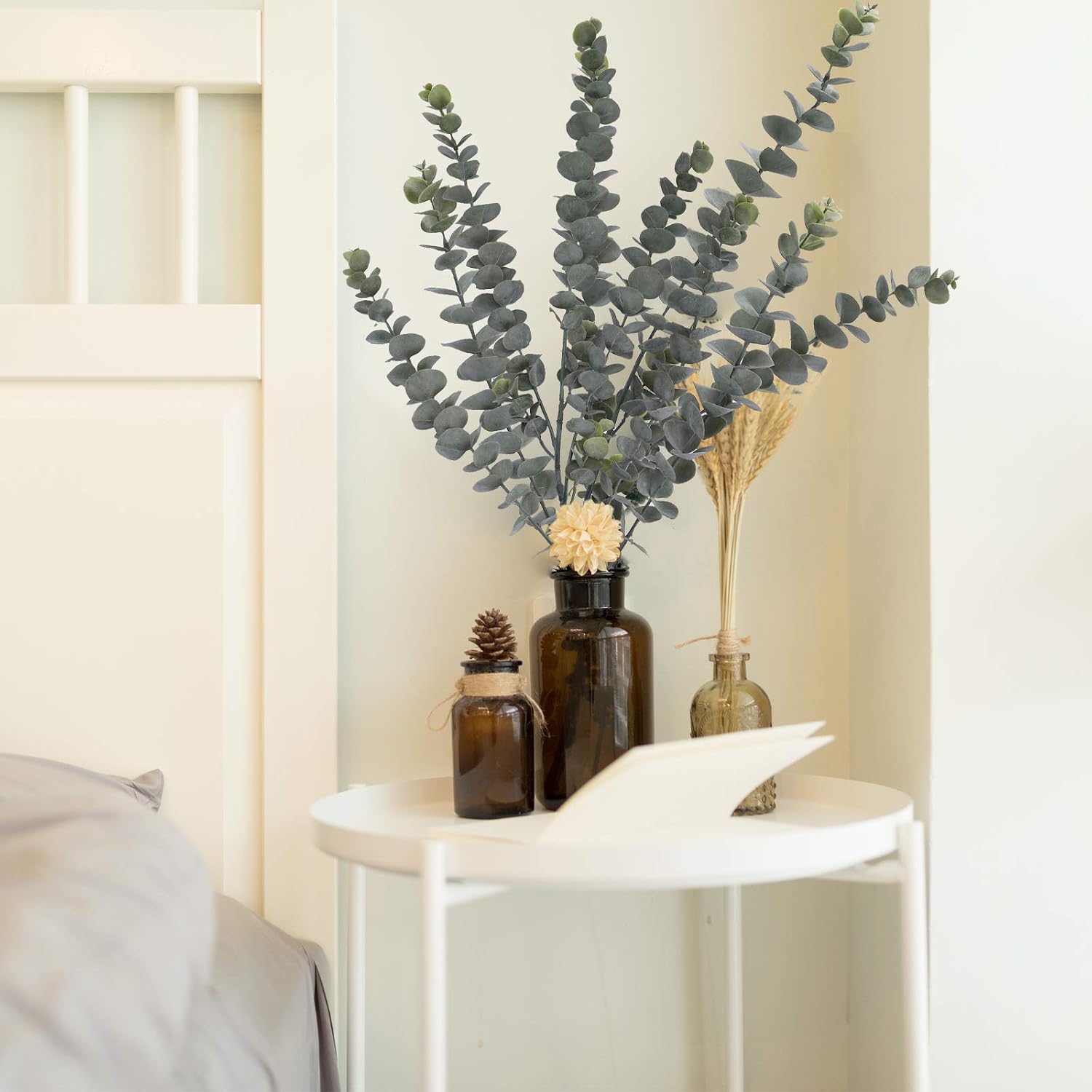 FUNARTY 35" Tall 6 Pcs Artificial Eucalyptus Leaves Long Stems 5 Branches Fake Silver Dollar Eucalyptus Stems Plant for Floral Arrangement Vase Bouquets Wedding Greenery Decor