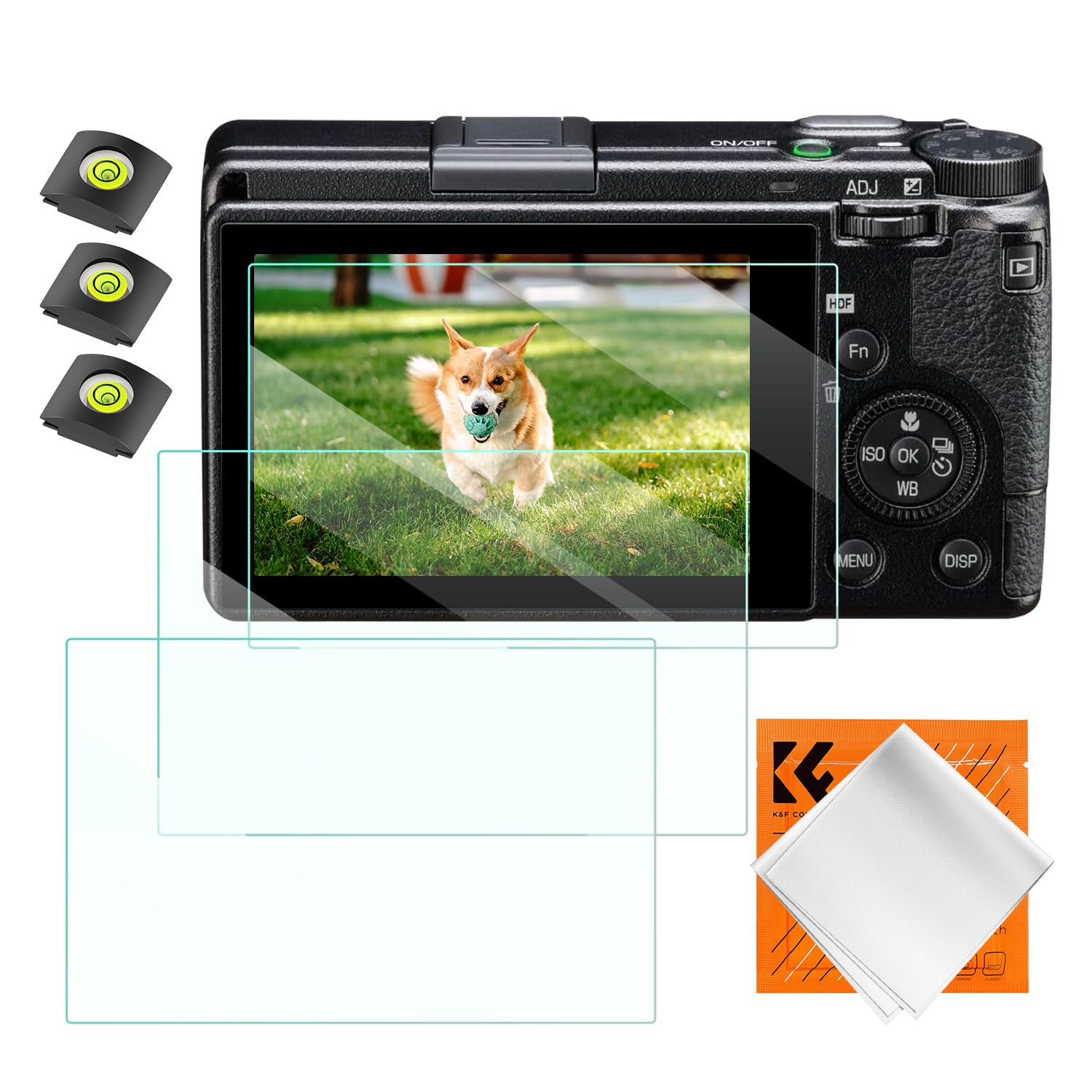 K&F CONCEPT 3 x folie ochronne kompatybilne z Ricoh GR III | W zestawie 3 ochraniacze na pazury z poziomicą i 1 ściereczką, odporne na zarysowania szkło hartowane - PF22