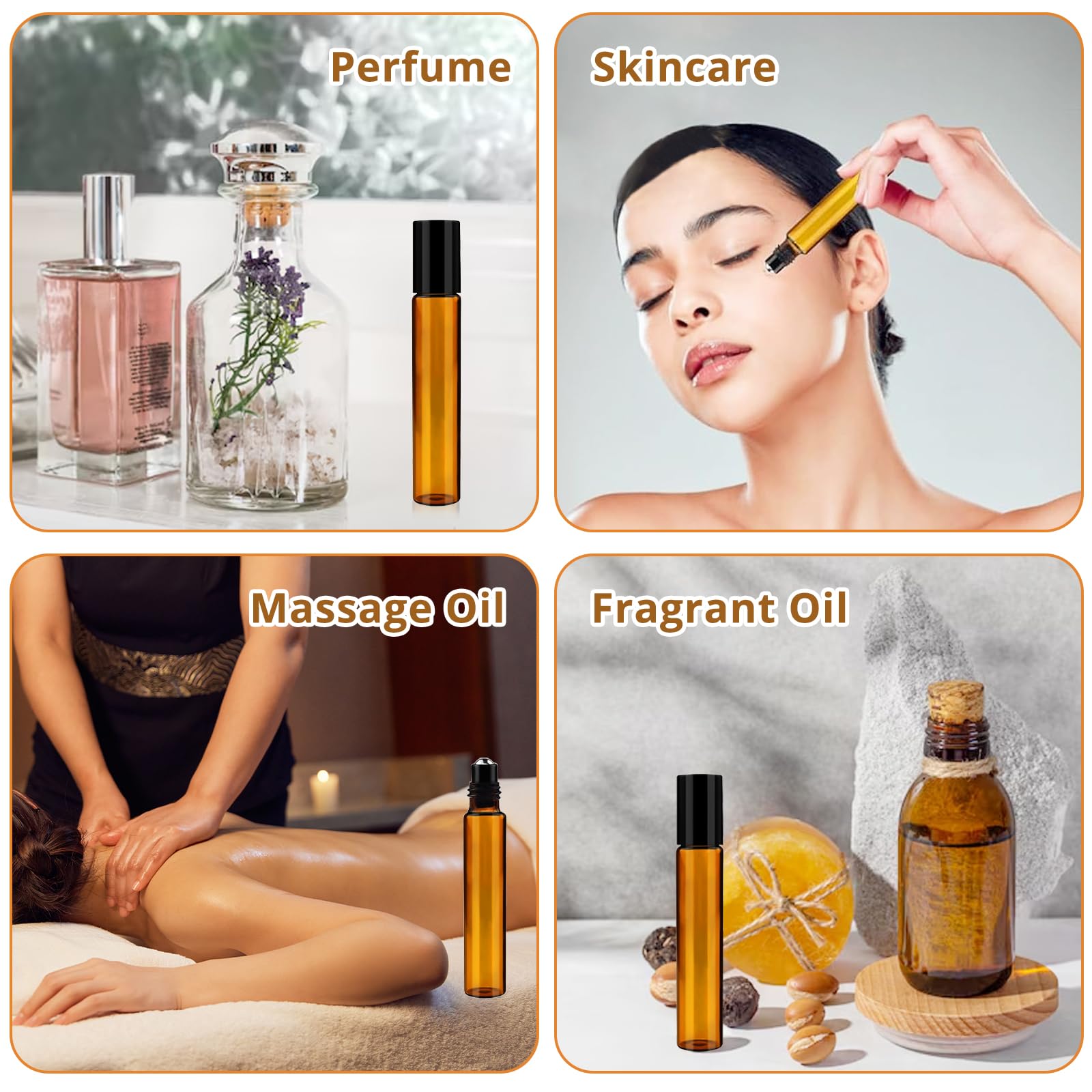 10 ml Marrone Bottiglie Vuote in Vetro, 10 Pezzi Bottiglie roll on per oli essenziali, Boccette Vetro con Sfera in Acciaio Inossidabile, per Aromaterapia, Profumi, Oli Essenziali e Cosmetici
