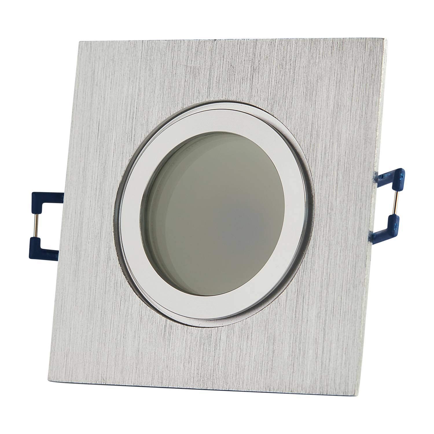 6x LED Einbaustrahler Set eckig Edelstahl gebürstet 5 Watt warmweiß IP44 flach - 230V Einbau-spot dimmbar für Bad - Deckenleuchte 60-70mm Bohrloch Decken-Strahler Feuchtraum Dusche