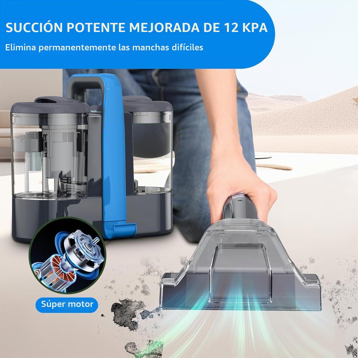 Limpiador de Tapicería de 12 Kpa, 450 W, para Tapicería y Coche, Dispositivo de Limpieza para Sofá, Limpiador de Alfombras