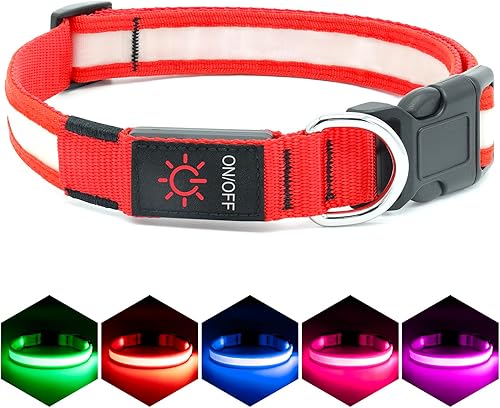 Miniatura 9 de Collar para perro con luz LED, ajustable, recargable por USB, superbrillante, luz de seguridad brillante para perros (XL, rosa)