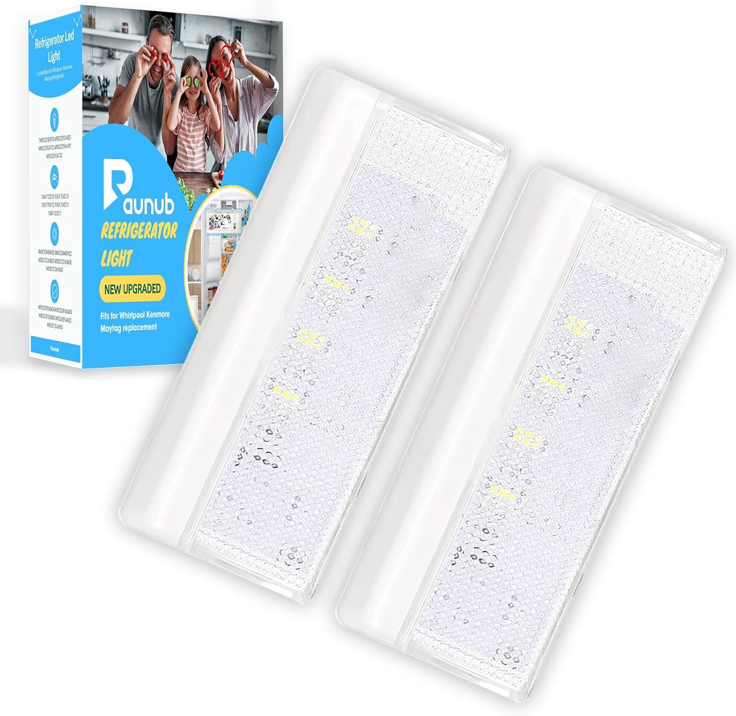 New Upgraded W10515057 Refrigerator Freezer LED Light Set, Compatible with Whirlpool Kenmore Maytag, KitchenAid, Repalce WPW10515057 AP6022533 PS11755866, Include Pastic Cover, 2 Pack