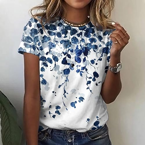 Short Sleeve Tops for Women, Ladies Sprint Fashion Print T Shirts Short Sleeve Tops Basic Cute Summer Blouse