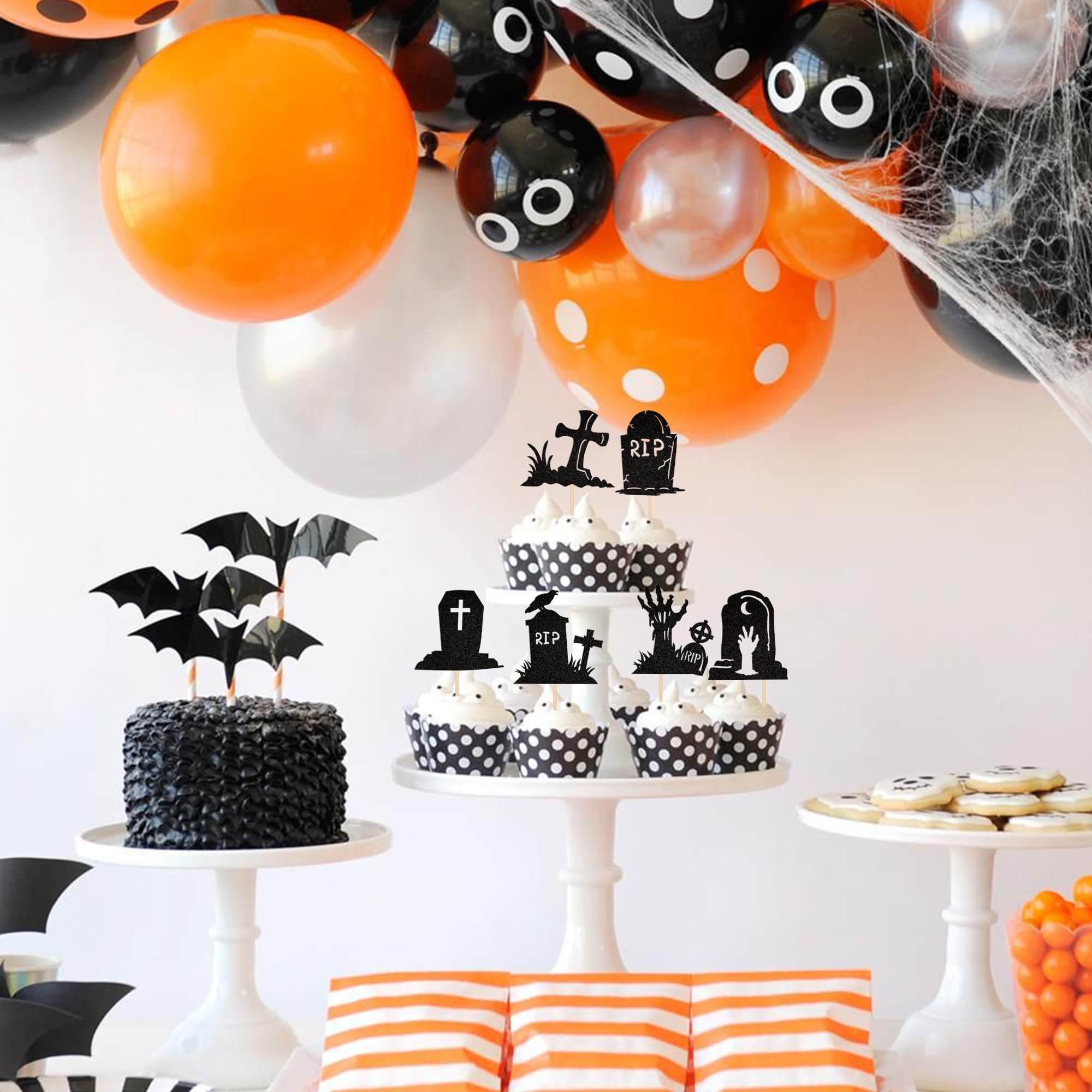 30 PCS Décoration Gâteau Halloween, Chauve-Souris Topper Cupcake