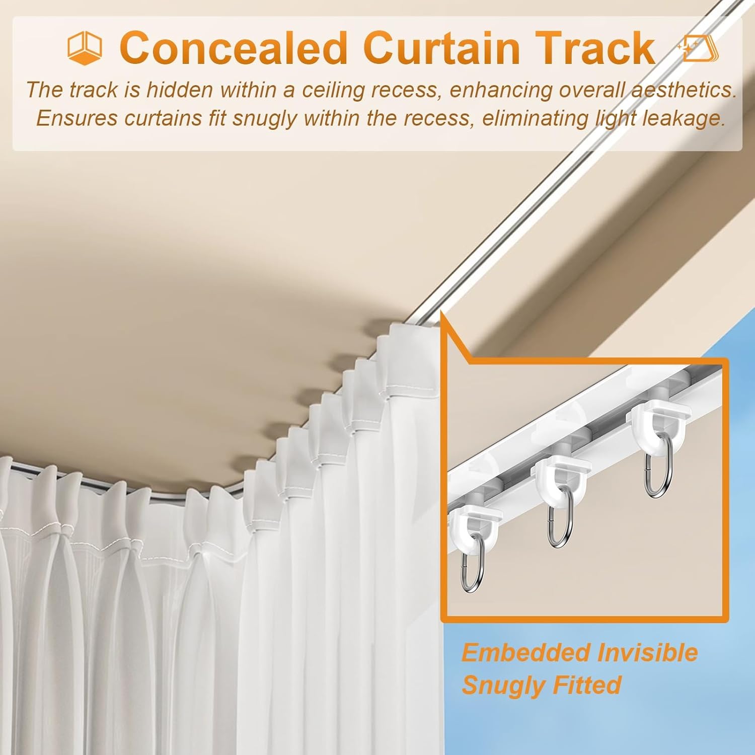 S Shape Bendable Ceiling Mount Curtain Track for Bay Window, Recessed Hidden Curtain Glider Rail with Hooks, Silent Smooth Gliding Drapery Pole(Black,600cm/19.7ft)