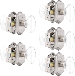 Probrico Hardware (5 Pack) Diamond Crystal Privacy Door Knobs with Square Rose, Satin Nickel Finish Door Knobs with Lock Privacy Function for Bed and Bath, Keyless Door knob with Accessories