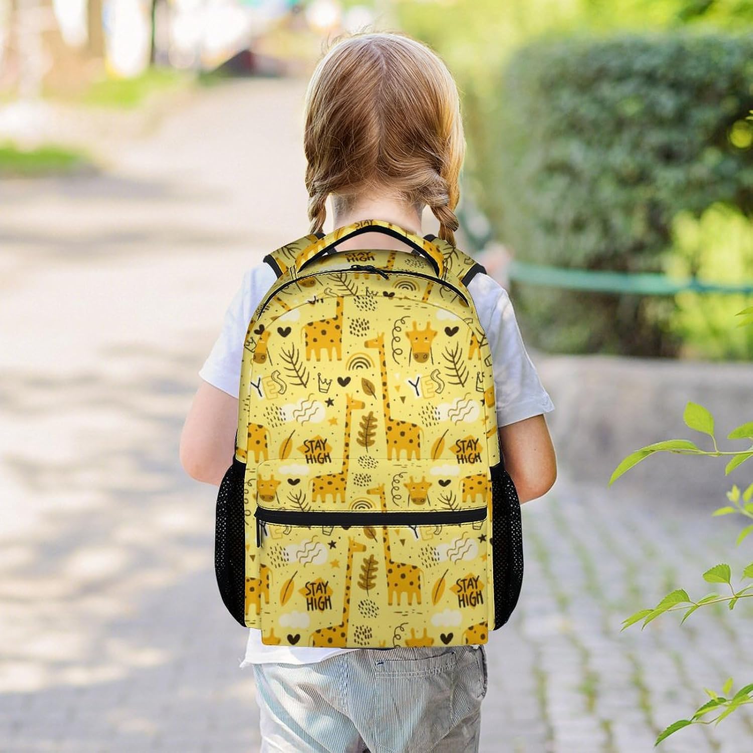 Kids School Backpack for Boys Girls, 16" Giraffe Backpacks for School, Cute Pattern Large Capacity Bookbag for Travel