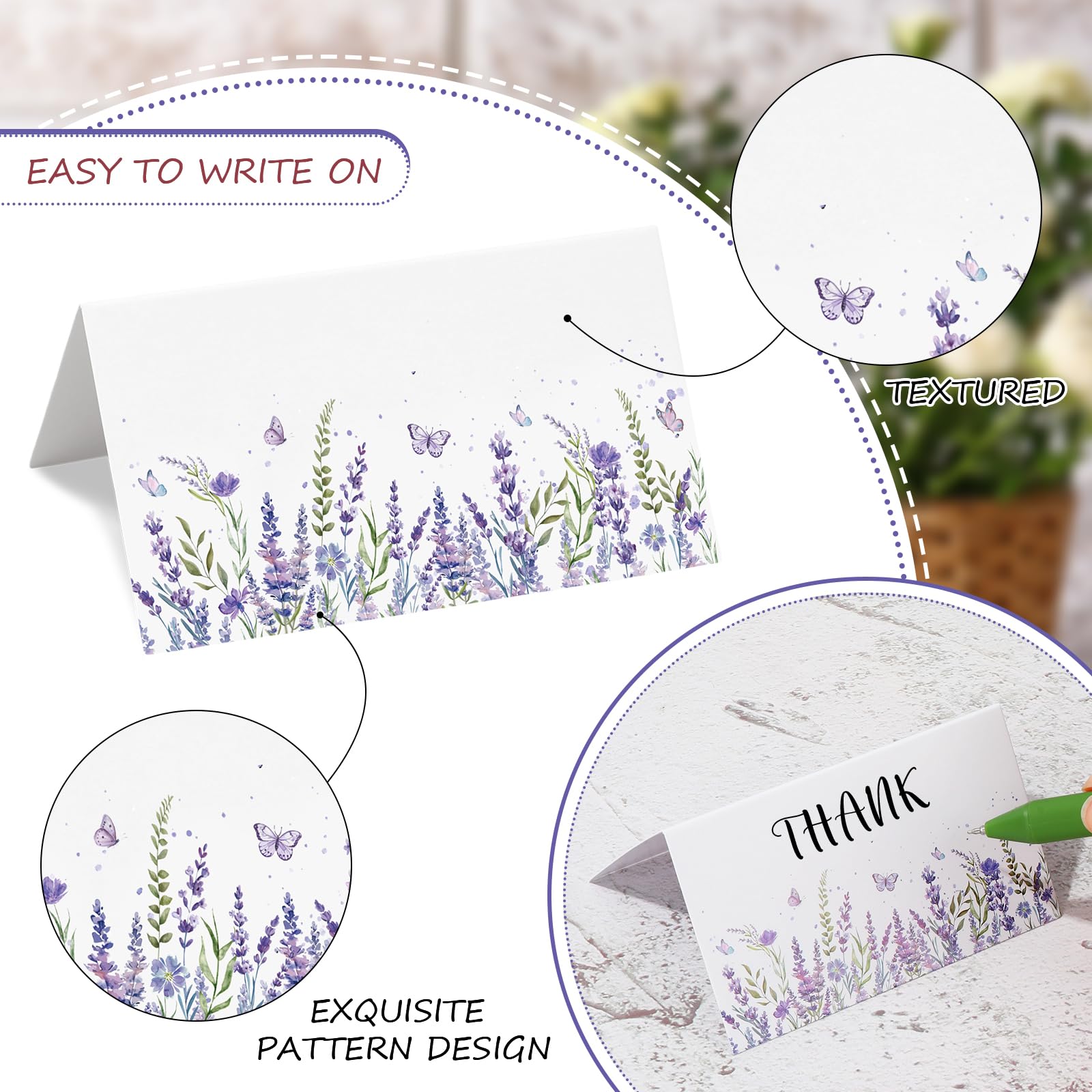 Whaline Platzkarten, Lavendel, 8,9 x 5,1 cm, violette Blume, Zeltkarten, Sitzkarten, blanko, Tischnamensschilder für Frühling, Urlaub, Buffet, Party, Tischdekoration, 100 Stück