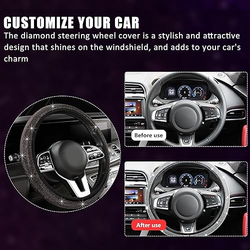 Vista 46 de Ziciner Funda brillante para volante de automóvil, protector de volante de diamantes de imitación con purpurina para vehículo, accesorios