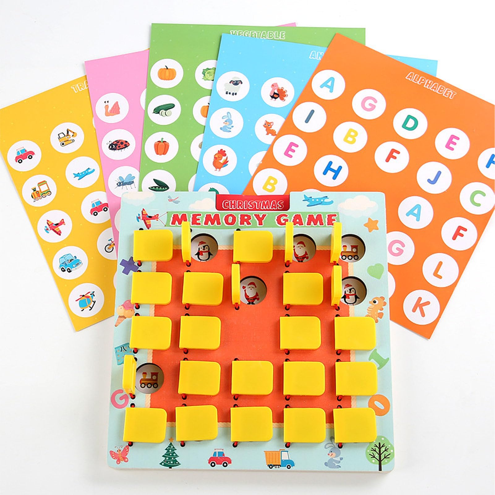 Lylithuif Gioco di memoria abbinato Flip to Win Gioco da tavolo in legno a doppia faccia Attività di apprendimento educativo per viaggi Campeggio Auto Aereo Compensato di pioppo ABS
