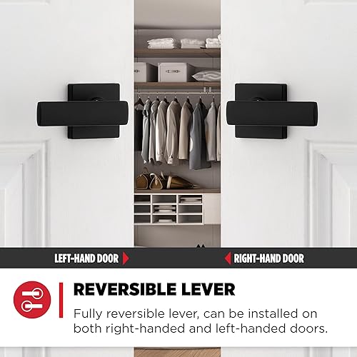 Miniatura 4 de Kwikset Breton - Manija de puerta de paso interior, manija para puertas de armario y pasillo, manija reversible sin bloqueo, acabado negro mate