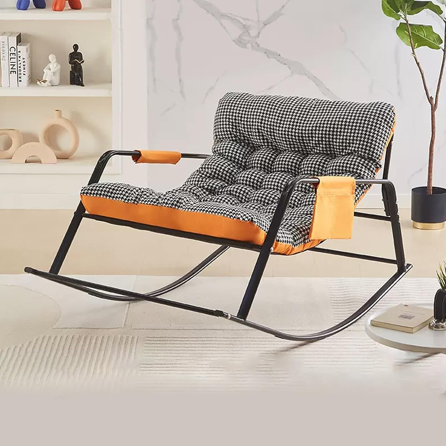 Patio Leisure Rocking Chairs，Double Soft Cushion Rocking Chair for Bedroom, Modern Breathable Rocking Chair for Living Room, Comfortable Armrests Garden Lounger, with Side Pockets Zero gravi