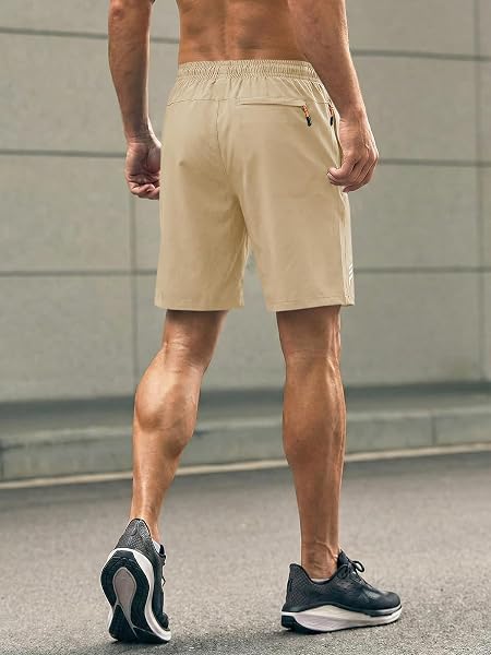 Paquete de 2 pantalones cortos deportivos para hombre, de secado rápido, ligeros, para entrenamiento, verano, casual, con bolsillos con cremallera - 5