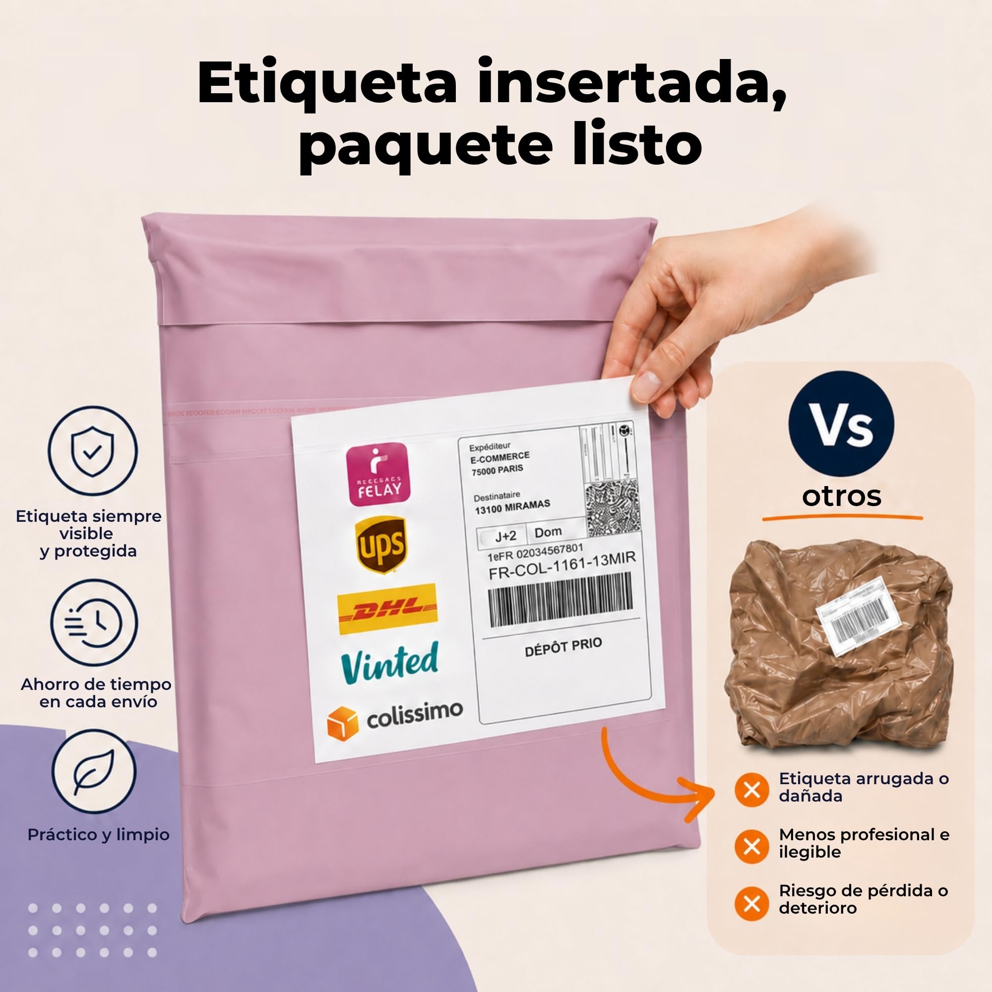 30 Bolsas Envio Vinted - S/M/L - Bolsas Para Envíos Ultra Resistente, Opaca e Impermeable, sobres plastico, Rosa