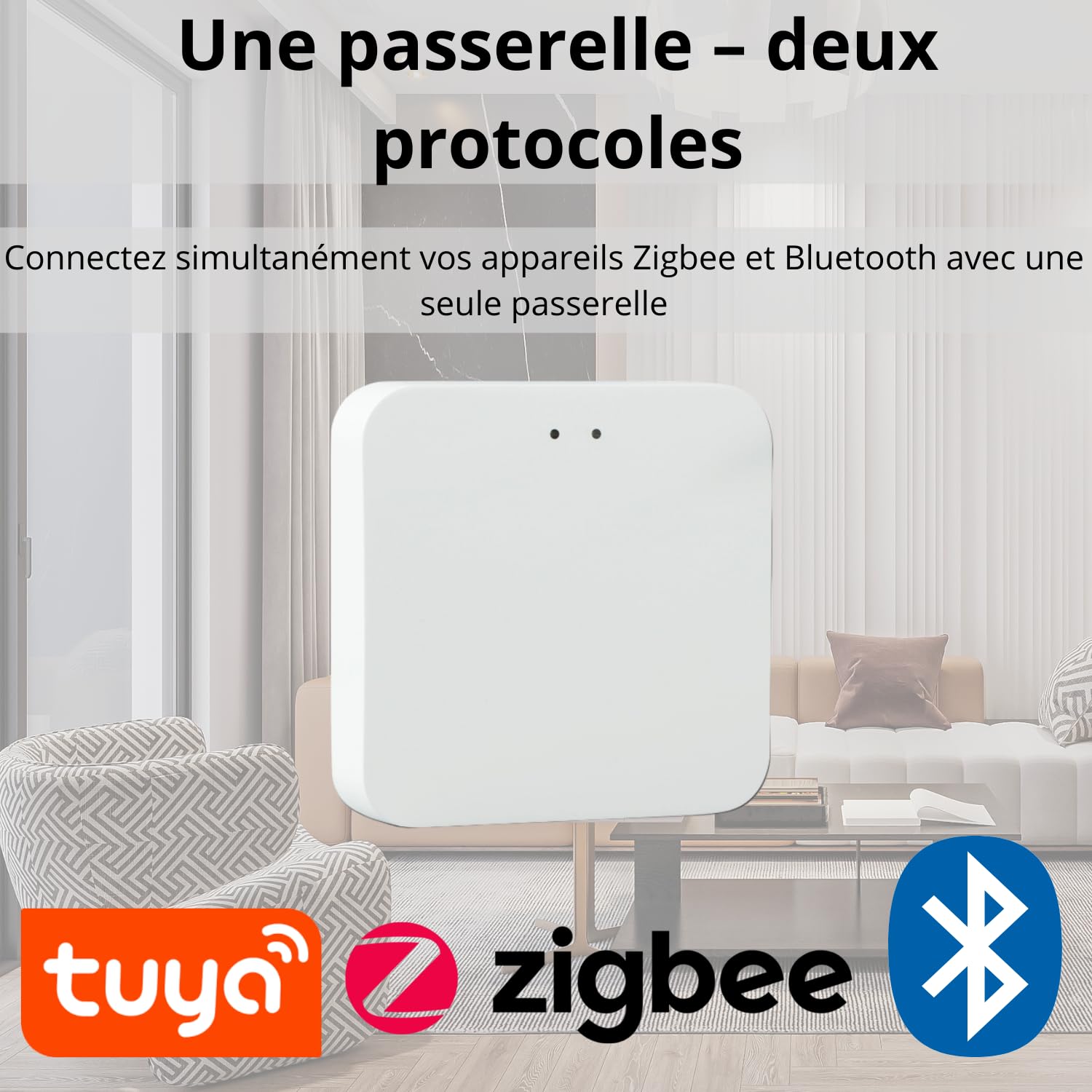 Sone Smart One Passerelle Zigbee 3.0 Tuya/Smart Life – Hub Zigbee + Bluetooth – Jusqu'à 50 Appareils – Connexion WiFi 2.4GHz – Alimentation MicroUSB – Format Compact 60x60x15mm