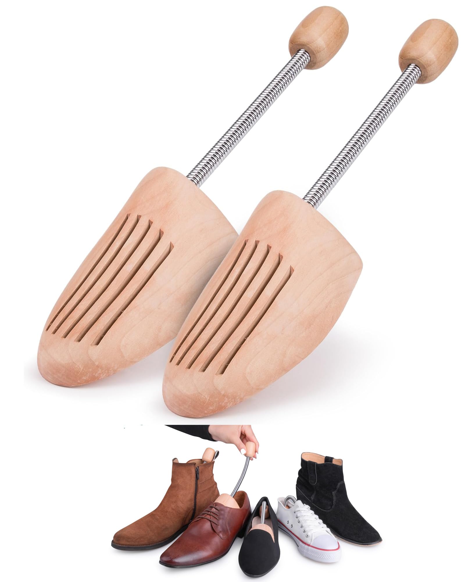 1 Pair Shoe Tree Wooden Boot Shoe Stretcher Boot Shaper Holder Moisture Absorption Spring Solid Beech Shoe Brace Adjustable Shoe Expander for Shaping and Wrinkle Prevention Size 43/44