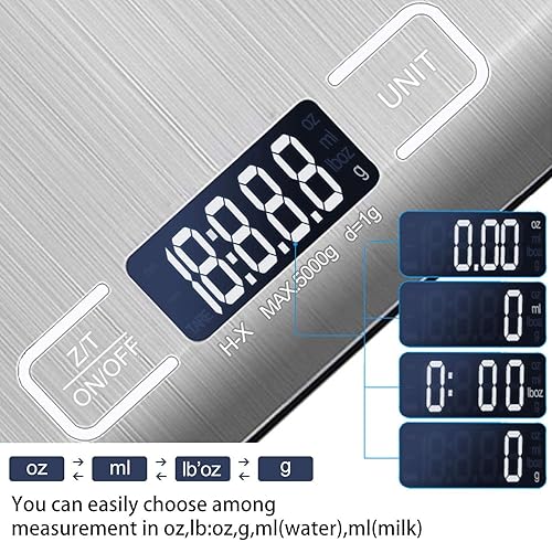 Miniatura 5 de Báscula digital de cocina, báscula de alimentos para hornear carne, unidad de gramo oz libra hasta 11 libras (0.04 oz-11.0 lbs), acero inoxidable