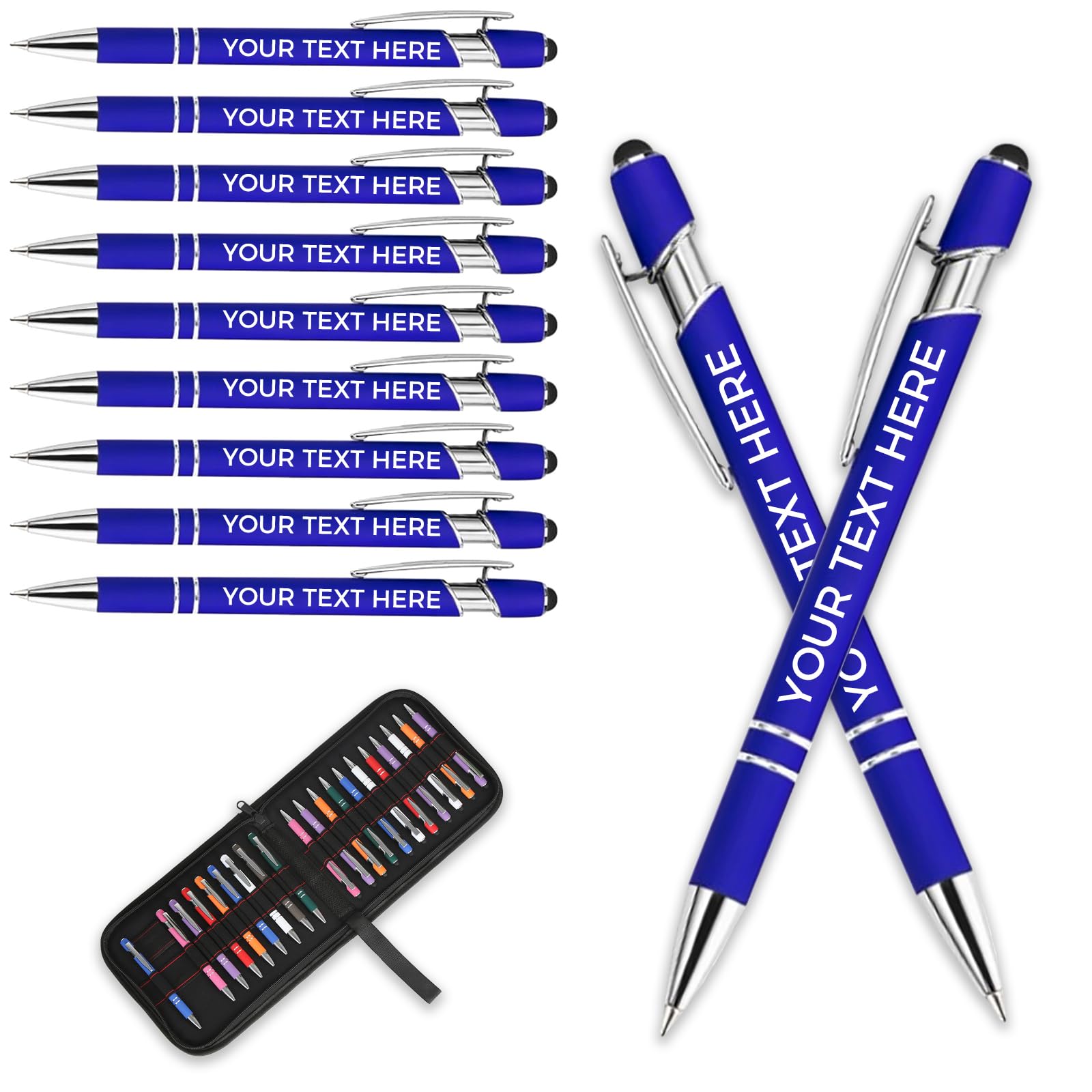 Personalised Pen Metal Ballpoint Pens With Stylus,Customised Text Engraving Bulk Wholesale Pens - Ideal For Business Promotions, Schools, And Event Giveaways, Personalised Gifts (Royal Blue, 20Pcs)